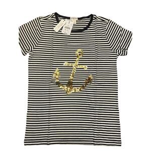 NEW Crewcuts Navy Blue Gold Sequin Anchor Shirt size 10